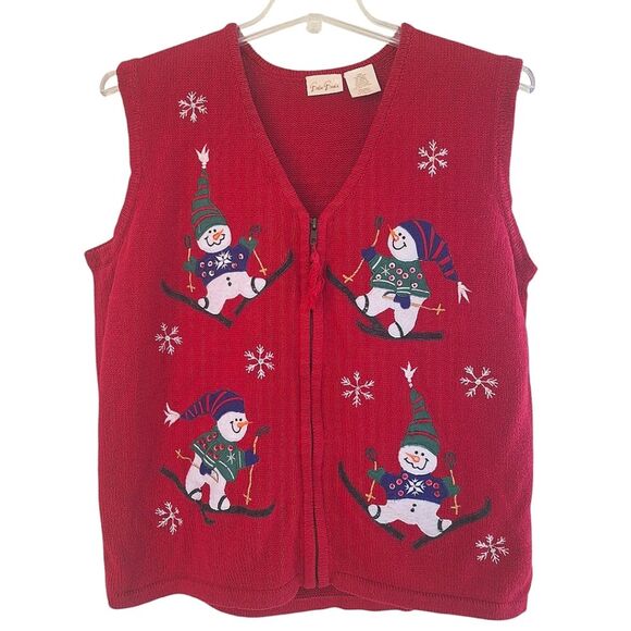 Vintage Bobbie Brooks Christmas Sweater Vest Skiing Snowmen Women's size XL - Picture 13 of 16